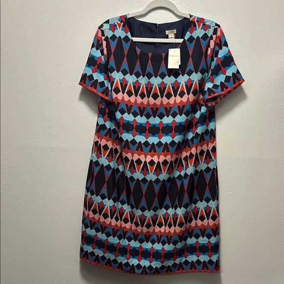 NWT J.Crew Factory Womens Shift Dress Printed Gallery Short Sleeve Sz 14 - Picture 1 of 3